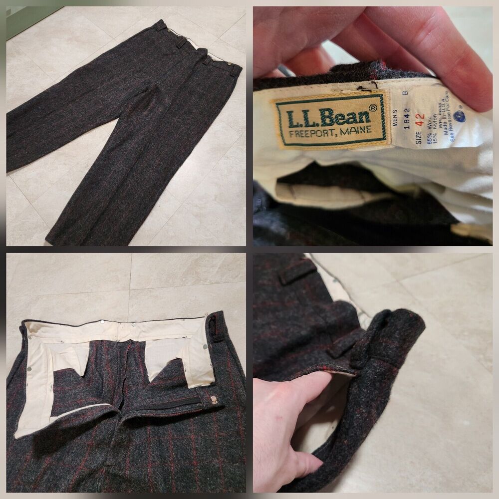 VTG LL Bean Pants Mens 42x28 Plaid Heavy Wool Logger Hunting Outdoors Talon Zip‎